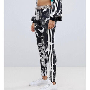 adidas x FARM RIO Black White Floral Leopard Yoga Leggings Elastic Pull On S NEW